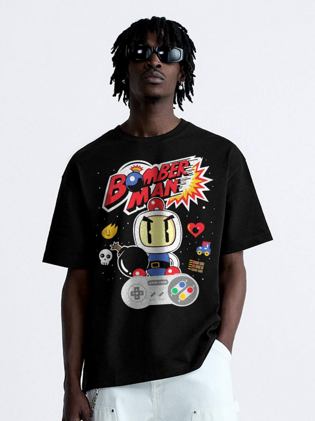 

OFFMINT Storm-Fit Men Graphic Printed Cotton Oversized T-shirt, Black