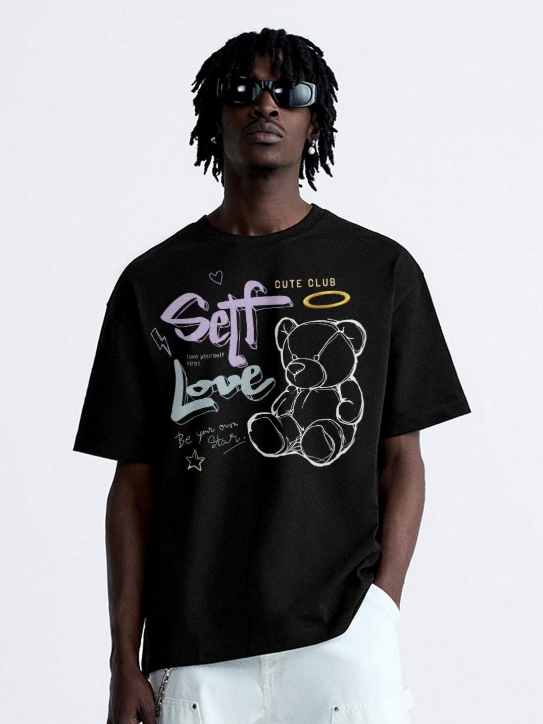 

OFFMINT Storm-Fit Men Graphic Printed Cotton Oversized T-shirt, Black