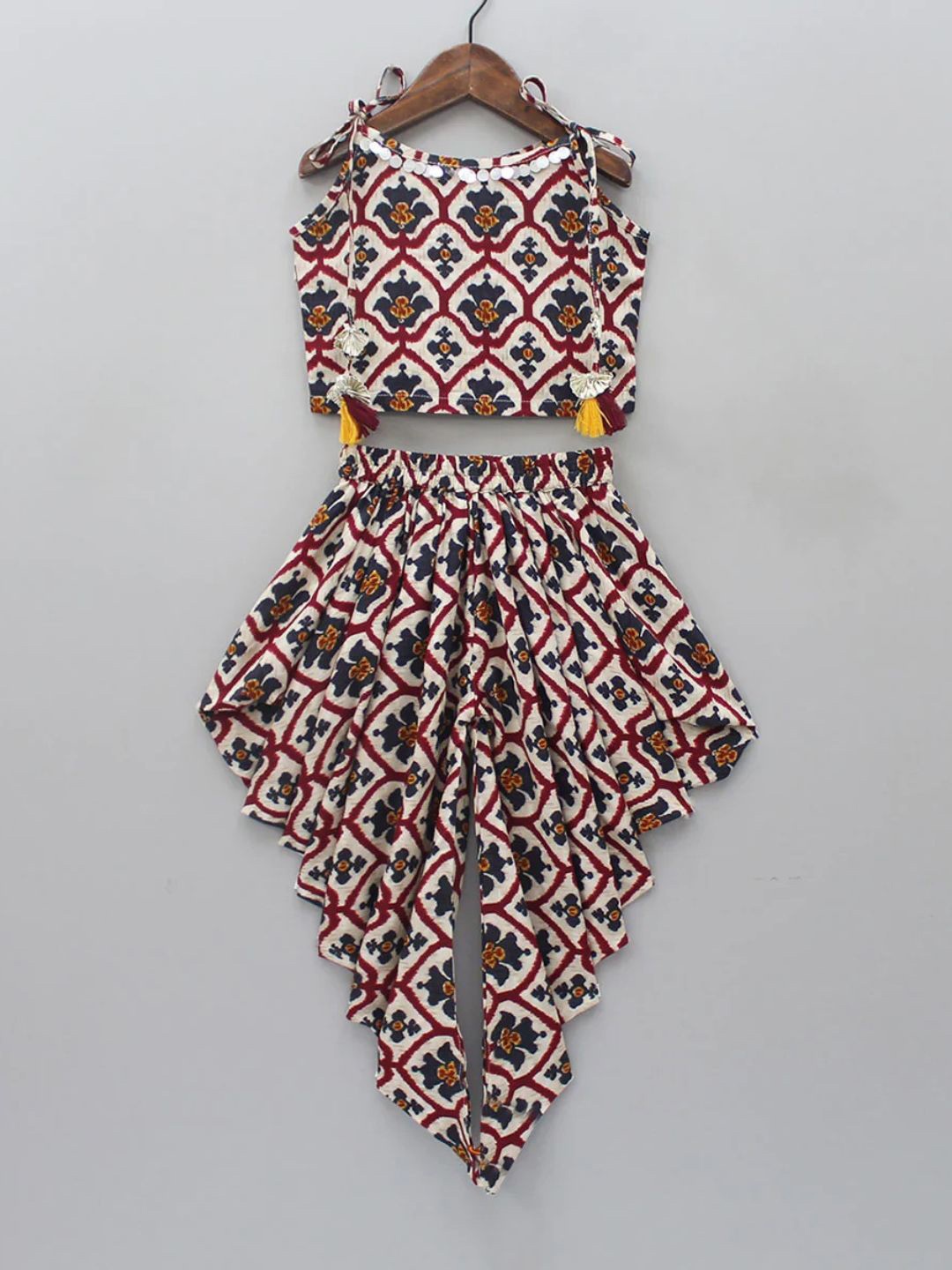

BAESD Girls Printed Top With Dhoti Pants, Cream