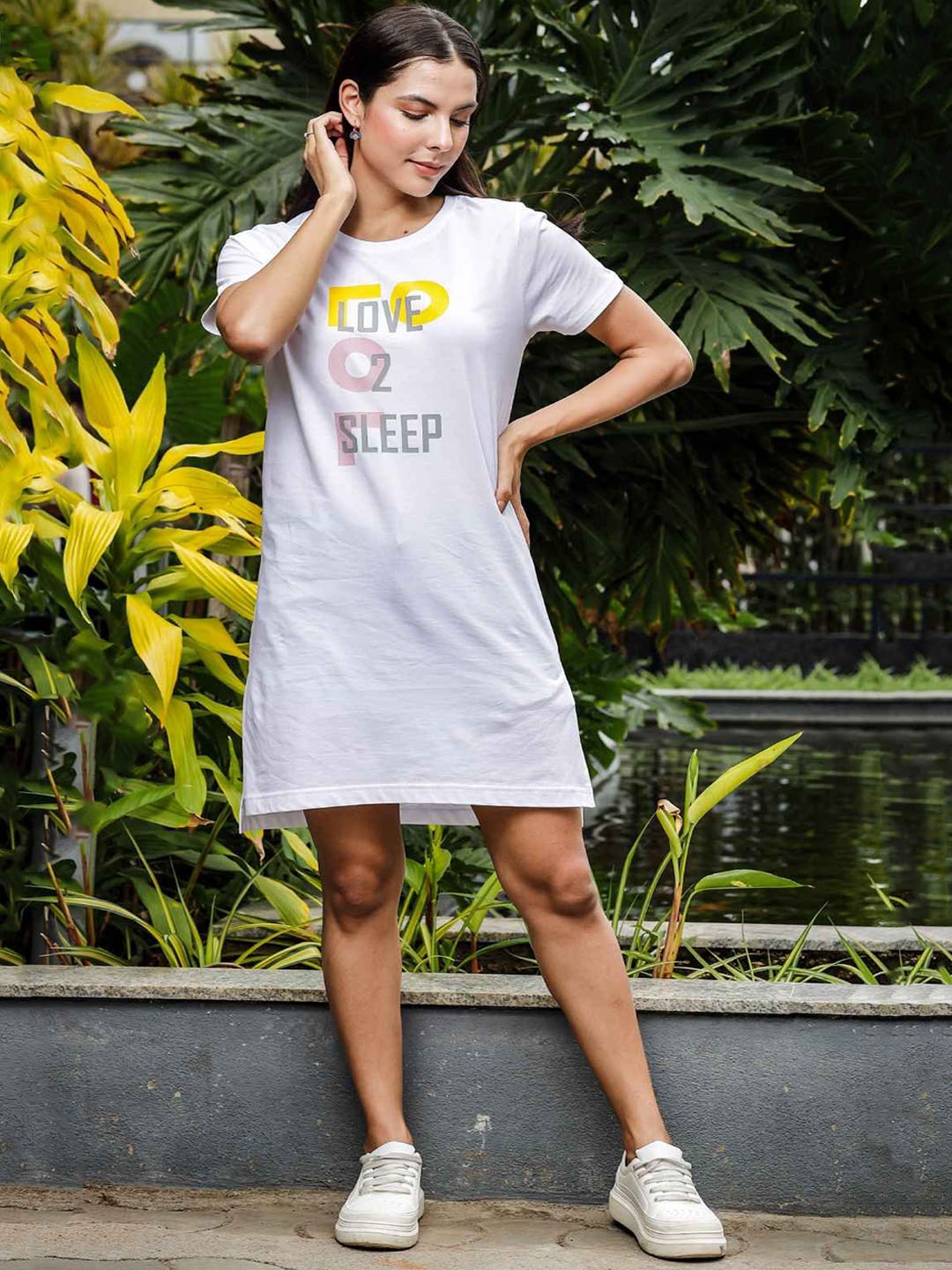 

ONE SKY Printed Pure Cotton T-Shirt Dress, White