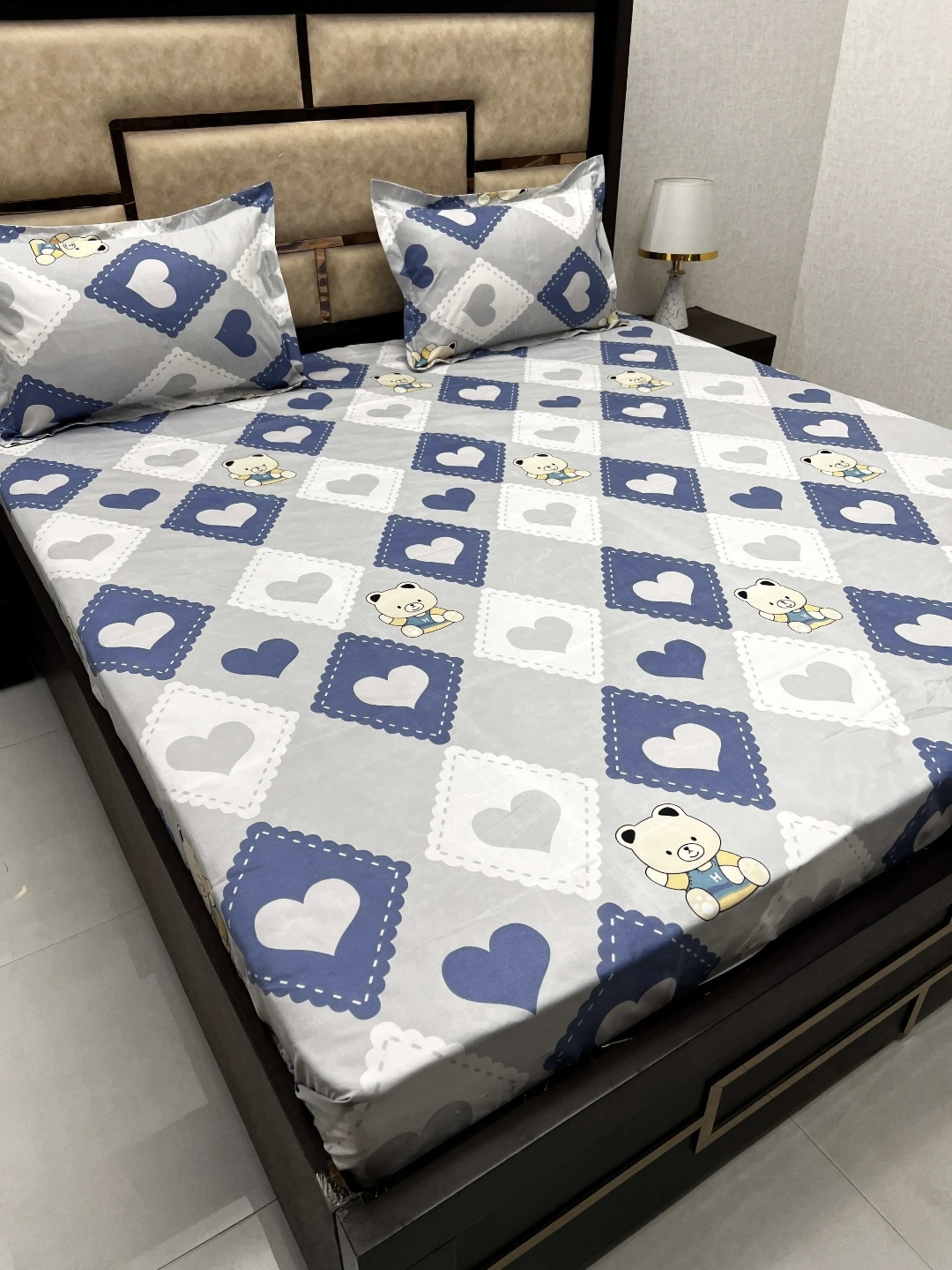

Pure Decor Grey Cartoon Characters Cotton 300 TC Queen Bedsheet with 2 Pillow Covers