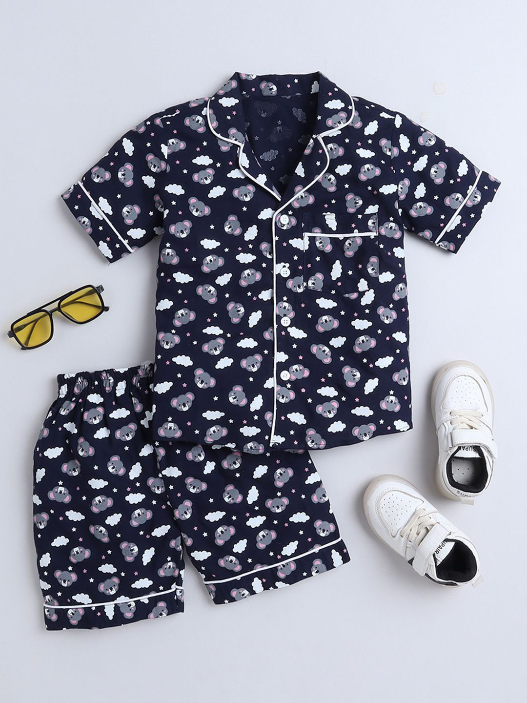 

BAESD Boys Animal Printed Night suit, Navy blue