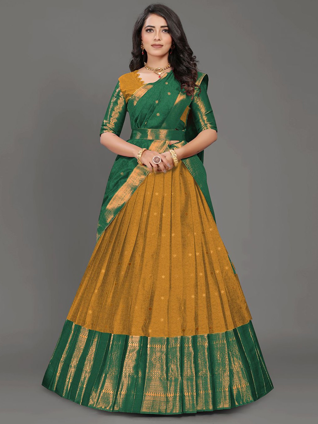 

Jay Shree Unstitched Lehenga & Blouse With Dupatta, Mustard