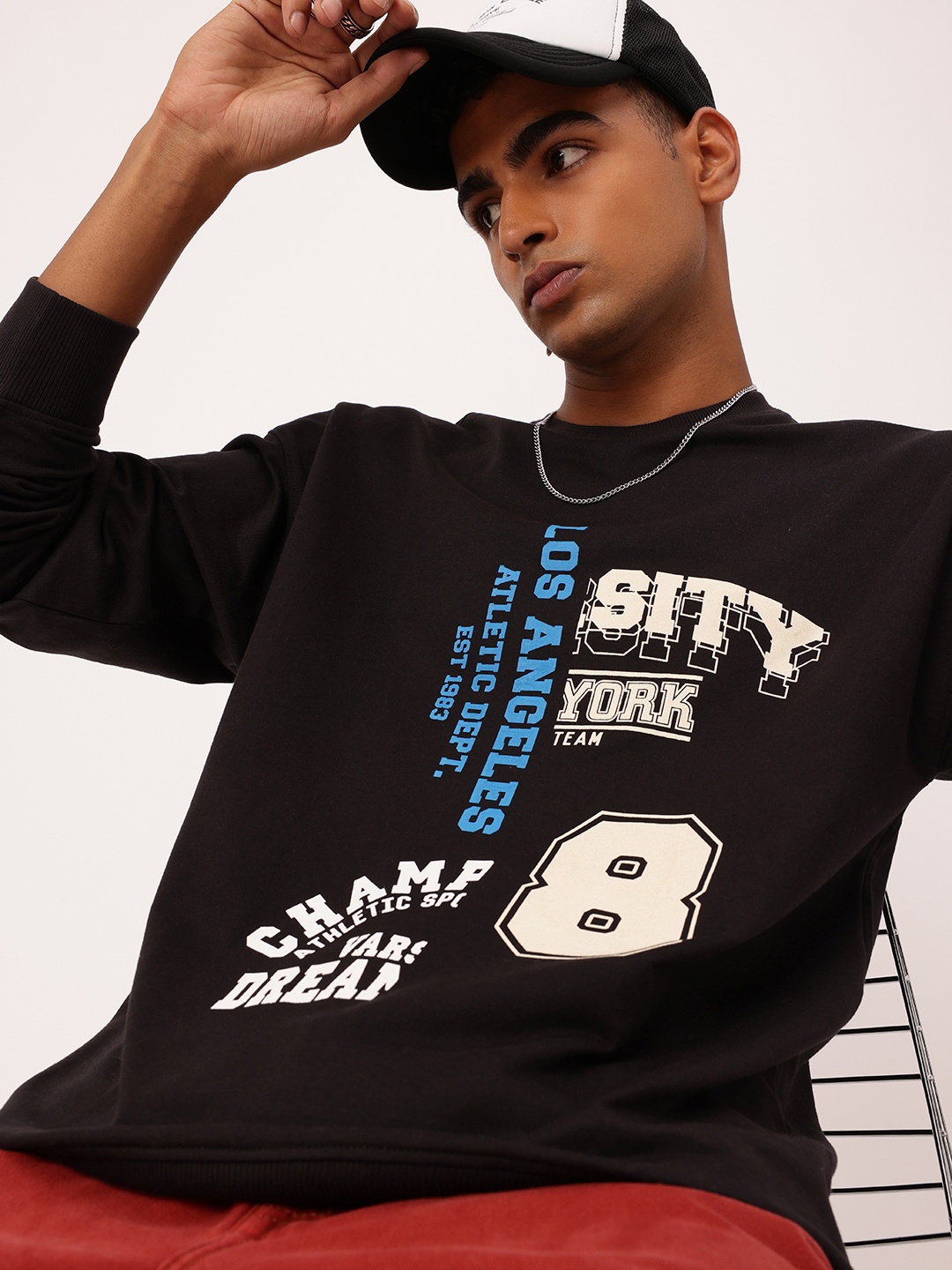 

Kook N Keech Sporty Athletic Printed Cotton Terry Relaxed Fit Sweatshirts, Black