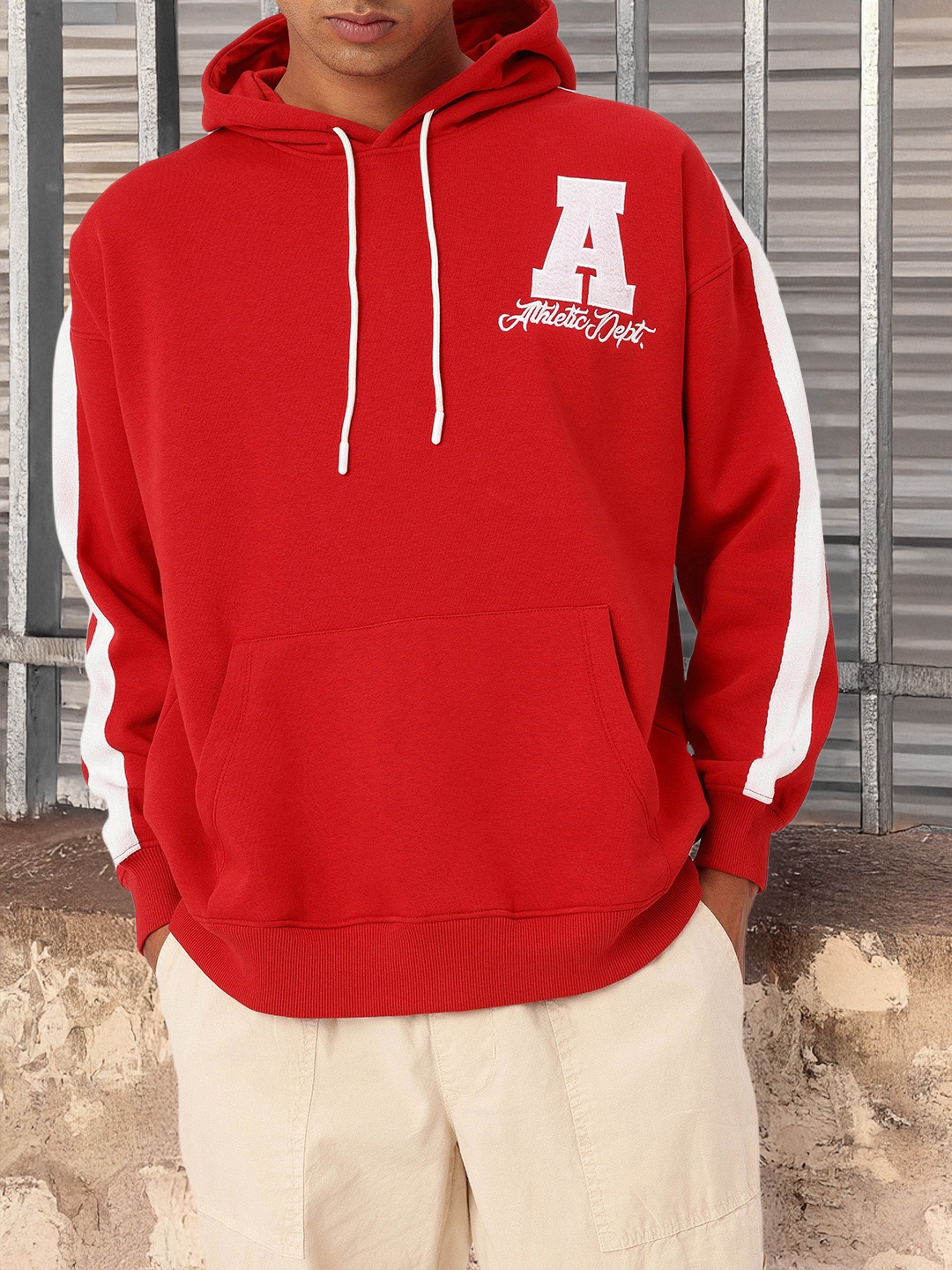 

Kook N Keech Athletic Vibe Embroidered Hooded Oversized Sweatshirt, Red
