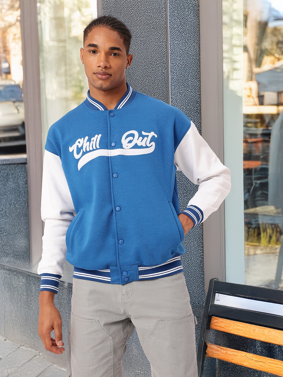 

Kook N Keech Sporty Vibe Embroidered Varsity Jacket, Blue