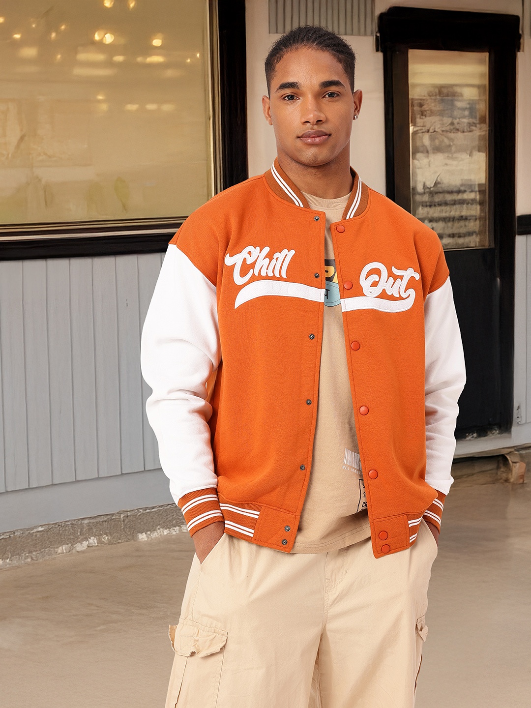 

Kook N Keech Sporty Cool Off Embroidered Varsity Jacket, Brown
