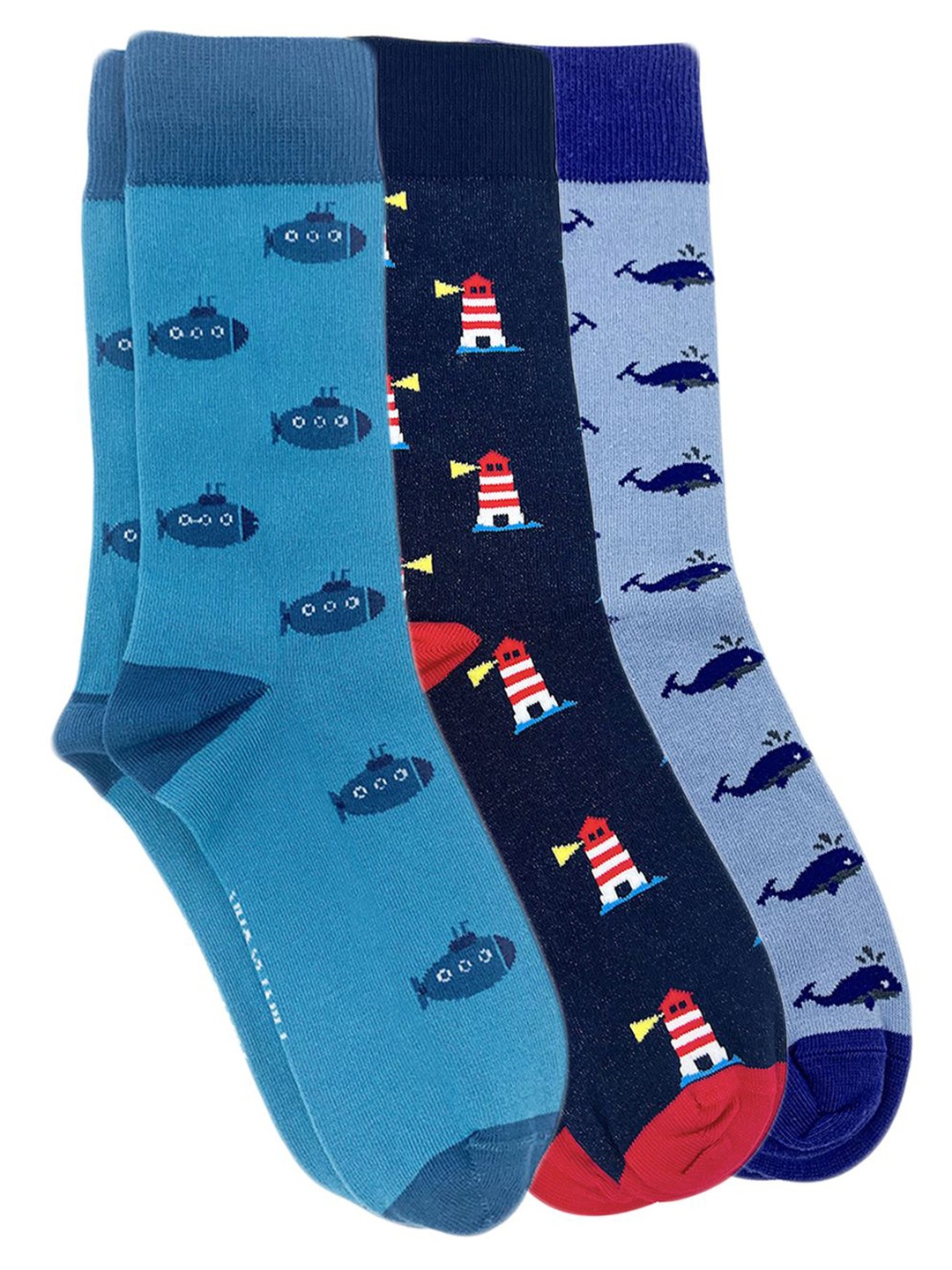 

Mint & Oak Men Pack Of 3 Above Ankle-Length Socks, Blue