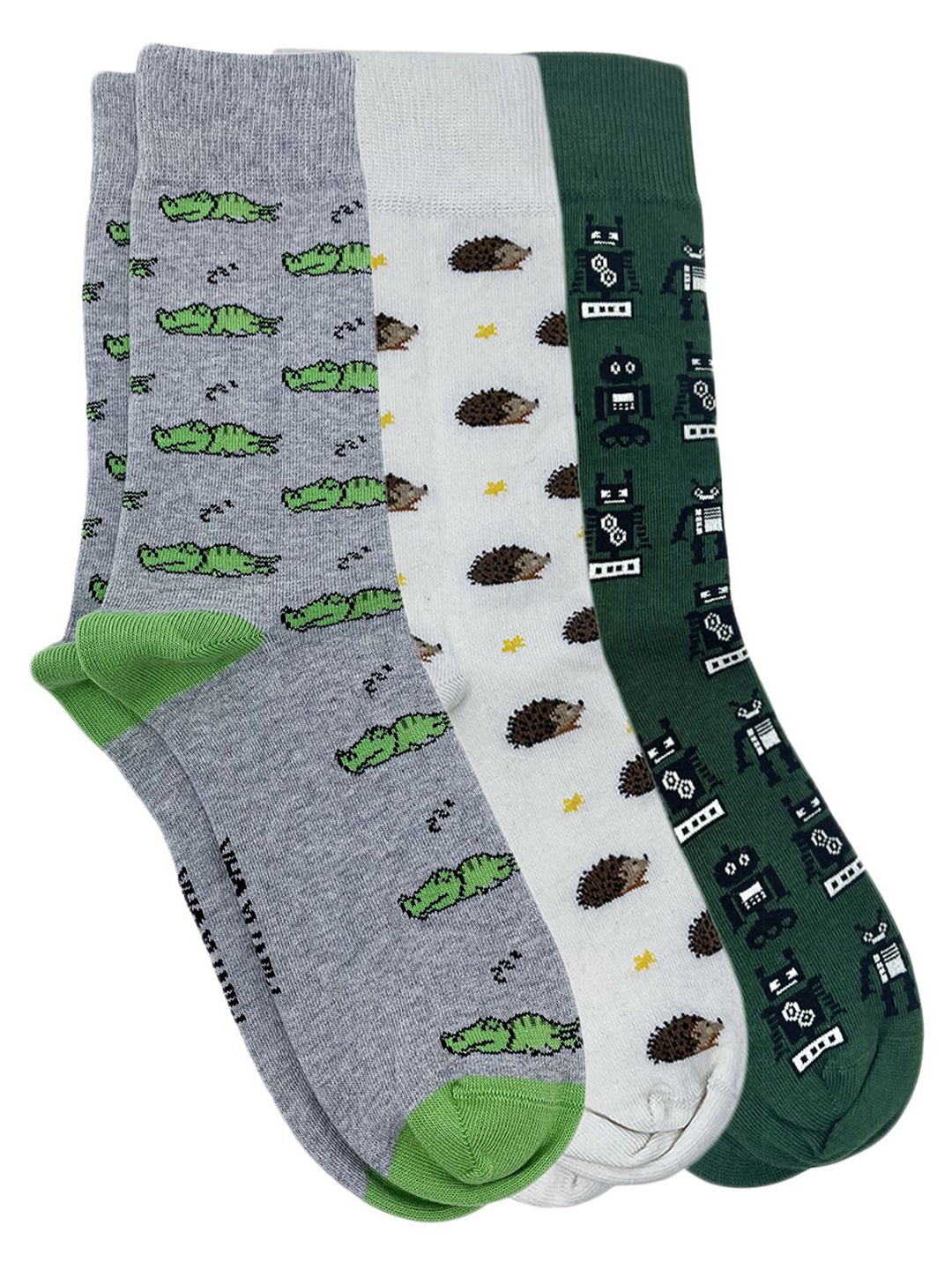 

Mint & Oak Men Pack Of 3 Printed Above Ankle-Length Socks, Grey