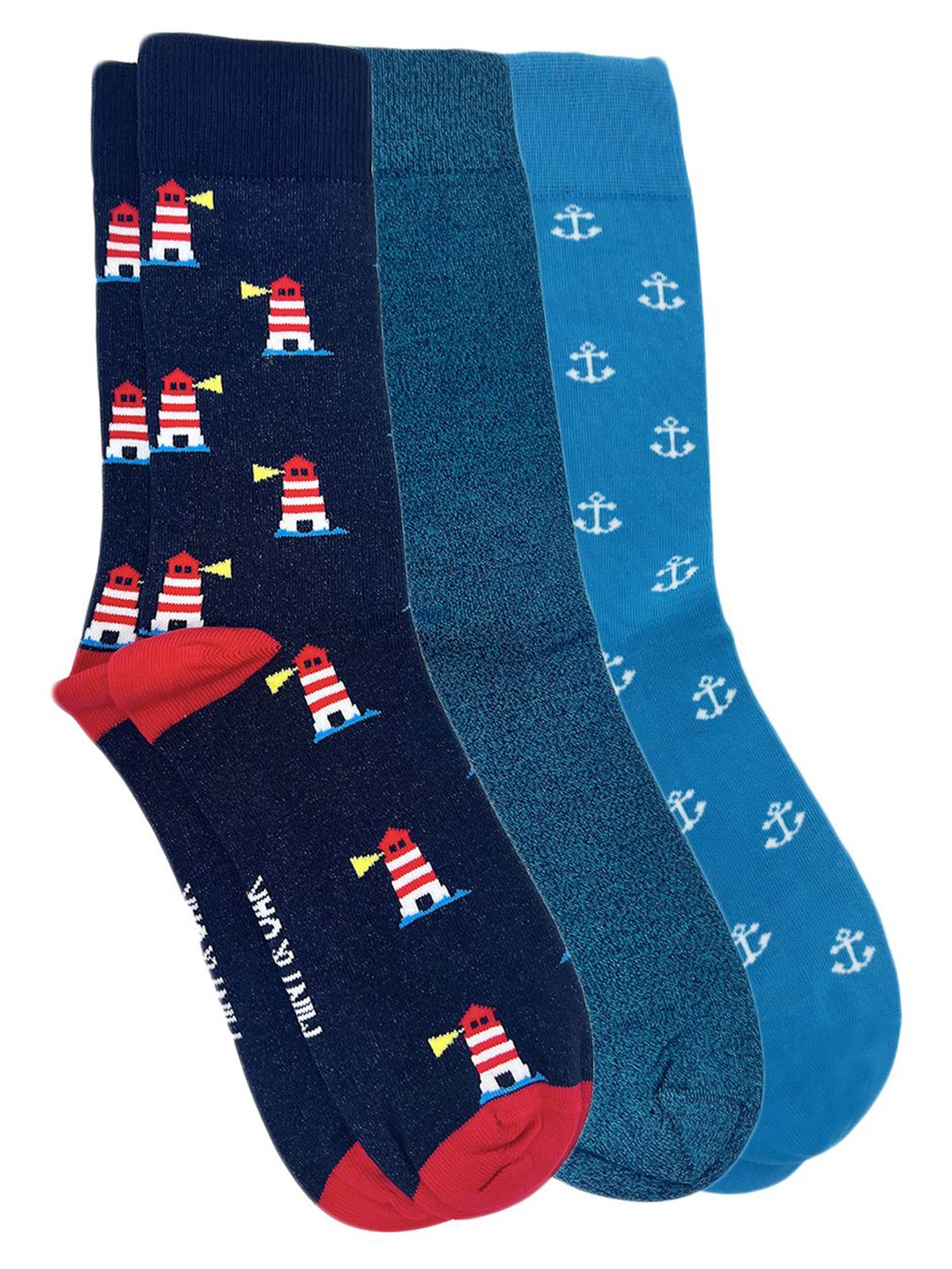 

Mint & Oak Men Pack Of 3 Printed Above Ankle-Length Socks, Blue