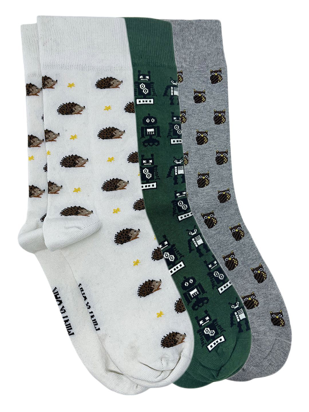 

Mint & Oak Men Pack Of 3 Printed Above Ankle-Length Socks, White