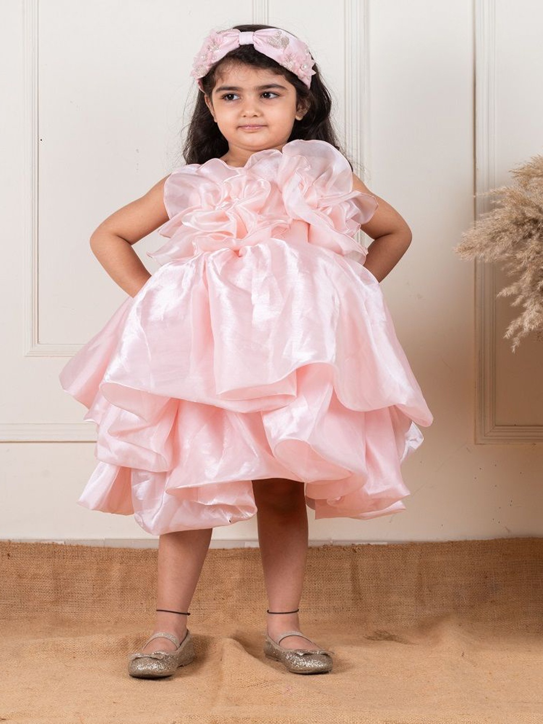 

Li'l Angels Satin A-Line Layered Dress, Peach