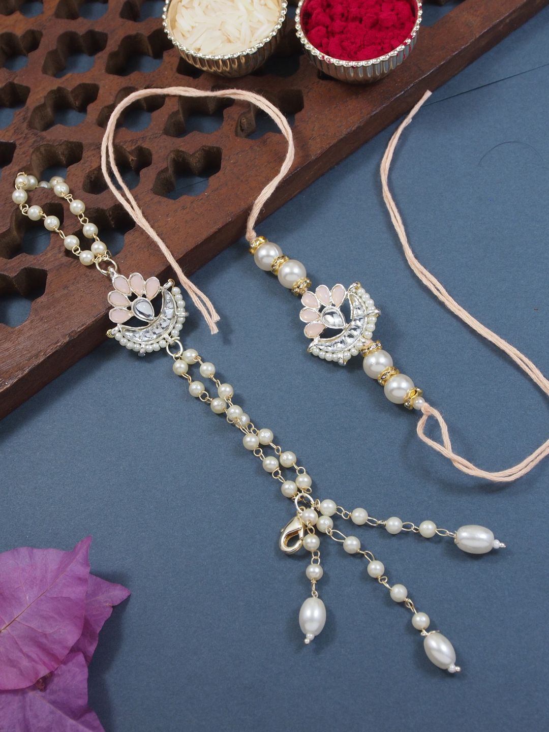 

I Jewels Set Of 2 Kundan Rakhis For Bro/Brother, Peach
