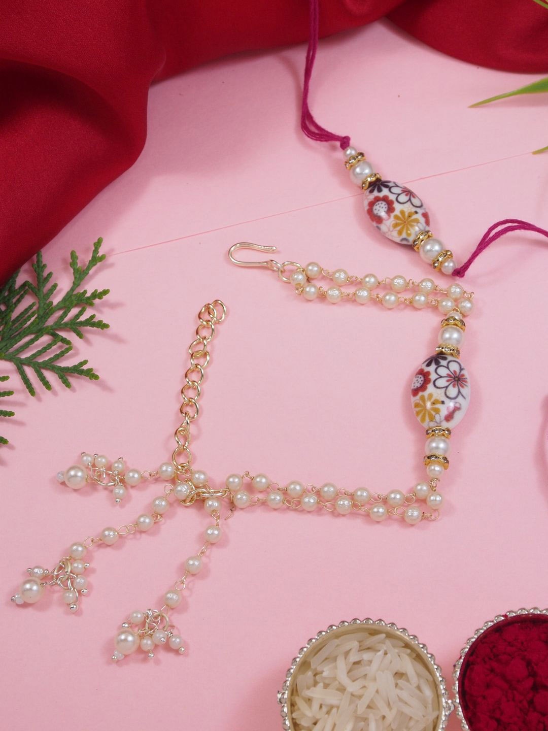 

I Jewels Set Of 2 Bhaiya Bhabhi Lumba Rakhi Bracelet, Pink