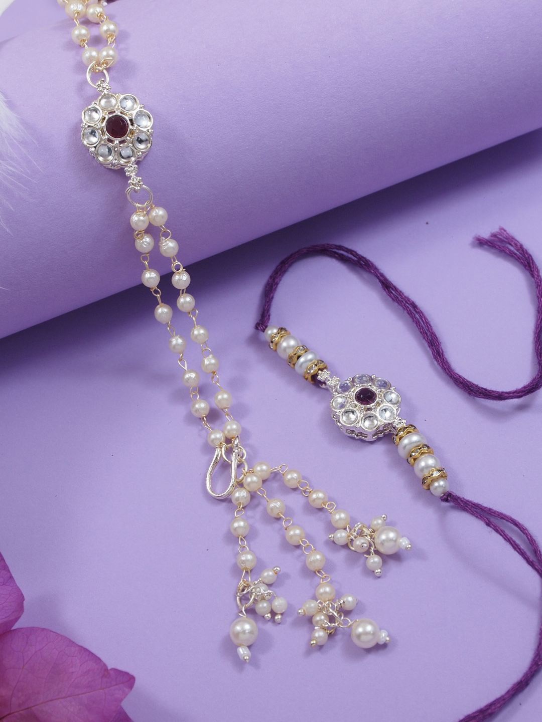 

I Jewels Set Of 2 Kundan Studded Rakhi For Bro/Brother, Purple