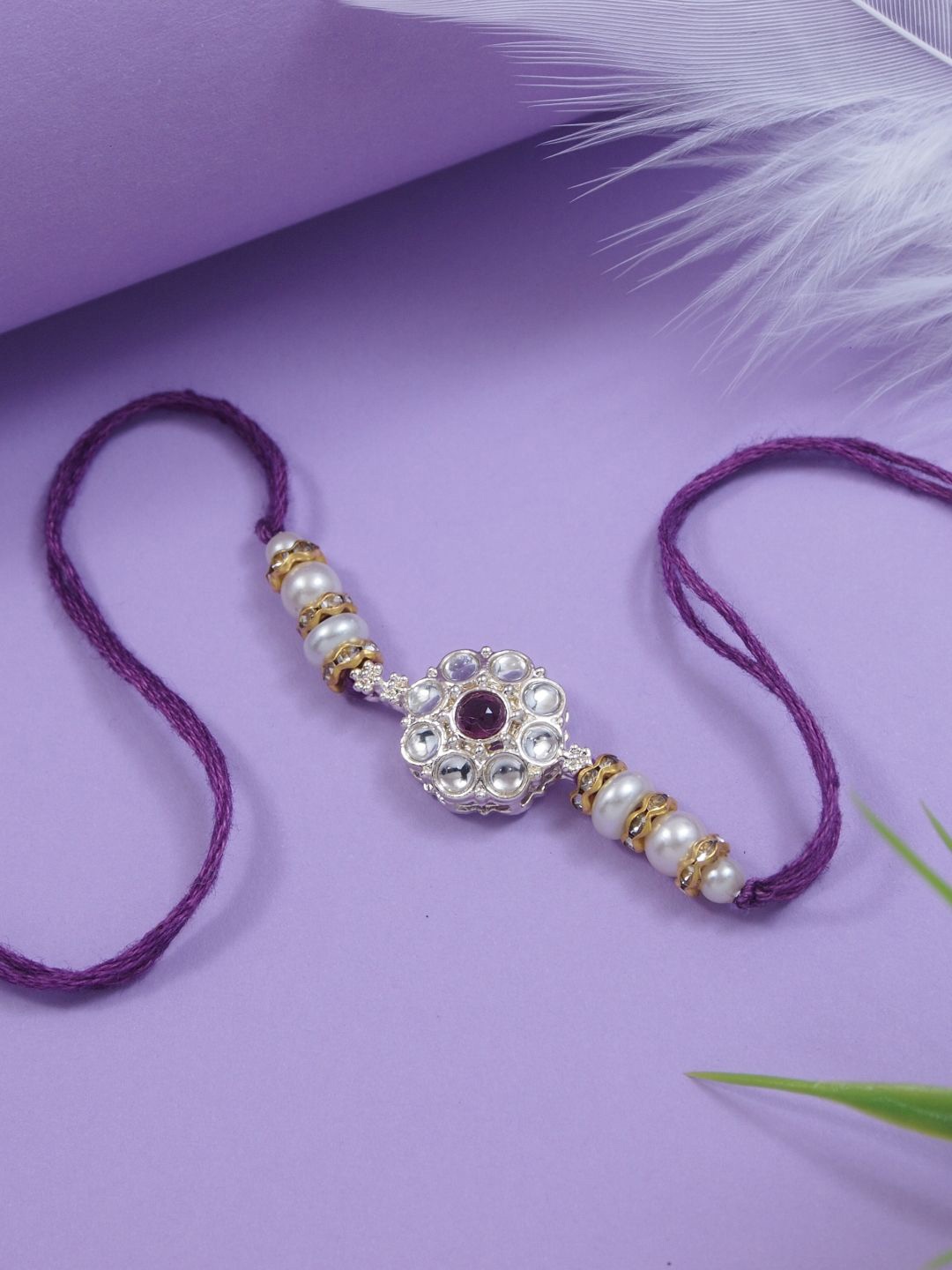 

I Jewels Kundan Thread Rakhi, Purple