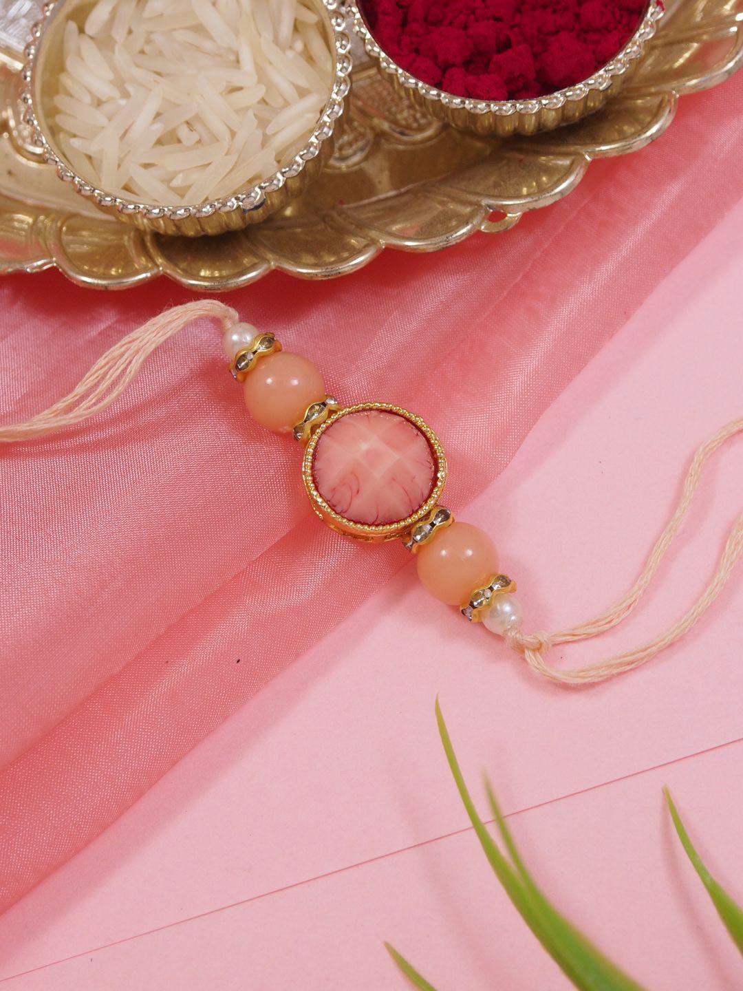 

I Jewels Pearl Beaded Rakhi, Peach