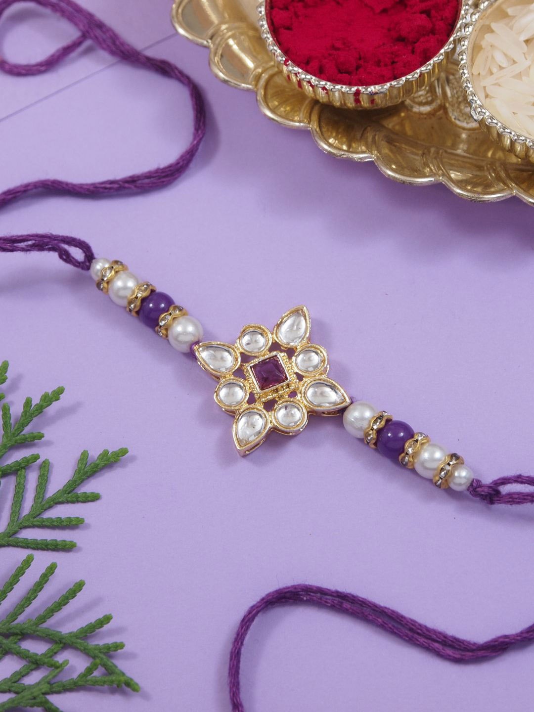 

I Jewels Designer Kundan Pearl Rakhi, Purple