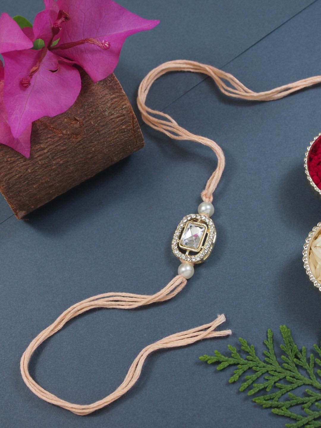 

I Jewels Kundan Thread Rakhi, Peach