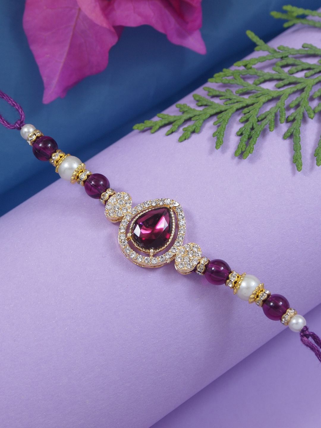 

I Jewels Designer Kundan & Pearl Bhaiya Rakhi, Purple