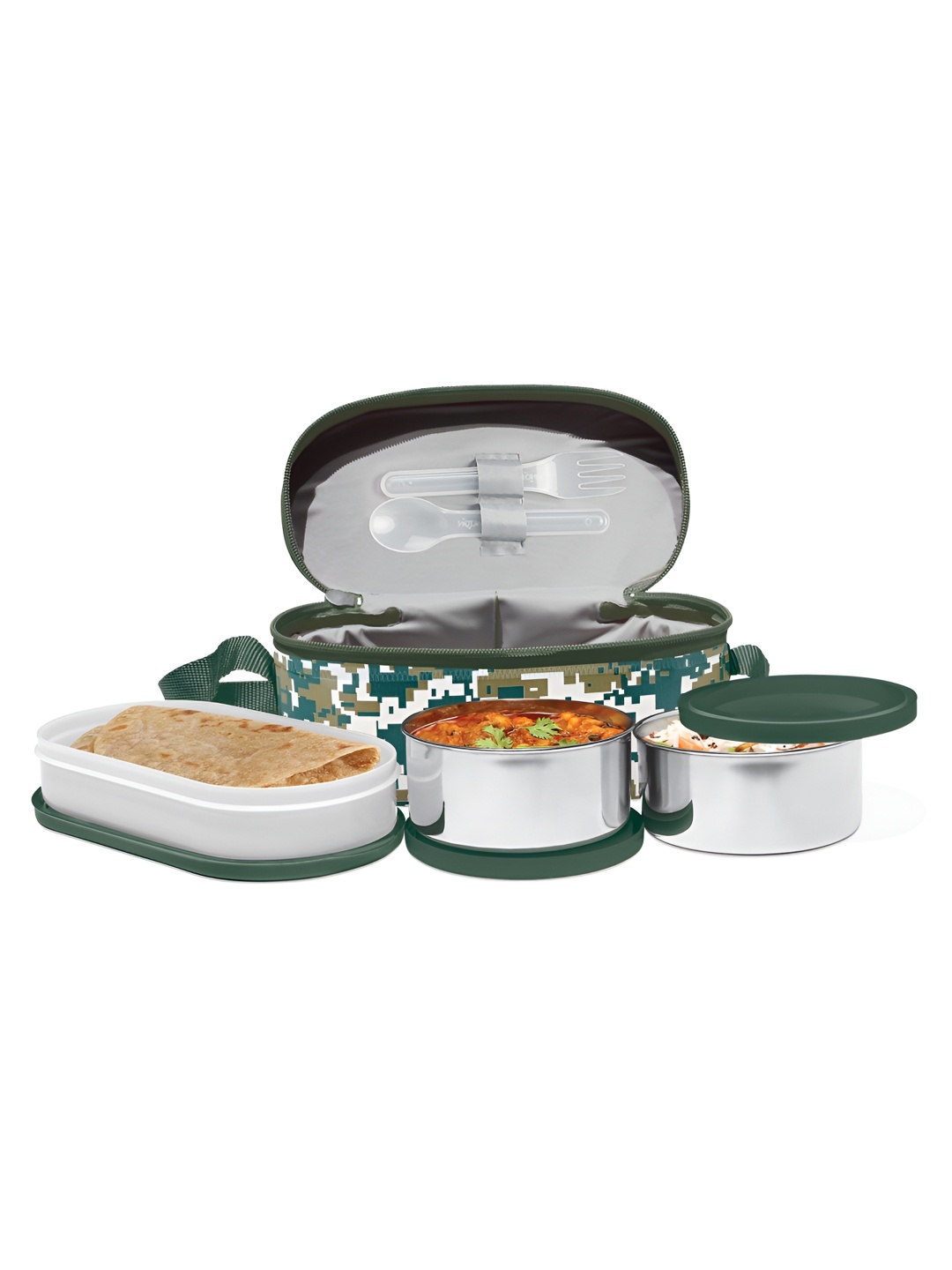 

Milton Executive Lunch Insulated Tiffin 2 Round 280 ml Each & 1 Oval Container 450 ml, Green