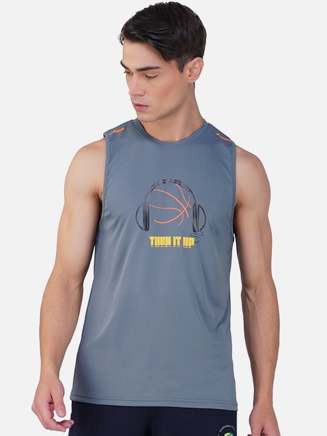 

SG Printed Cotton Round Neck Innerwear Gym Vests, Grey