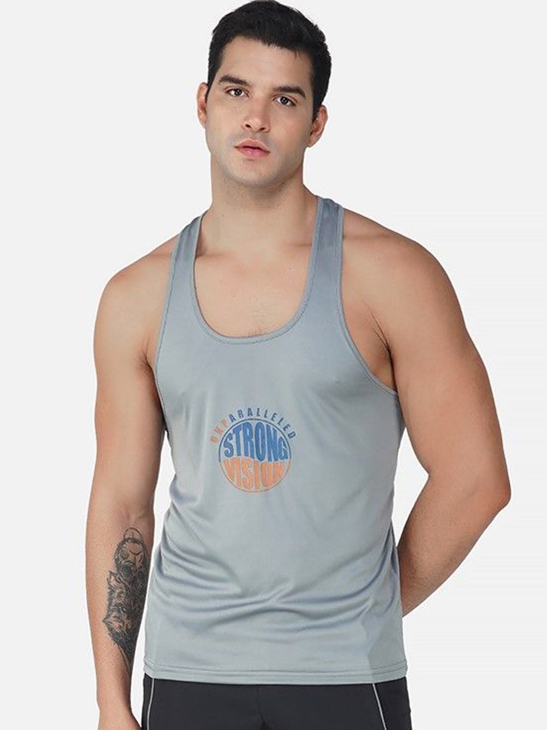 

SG Round Neck Printed Cotton Innerwear Vests, Grey