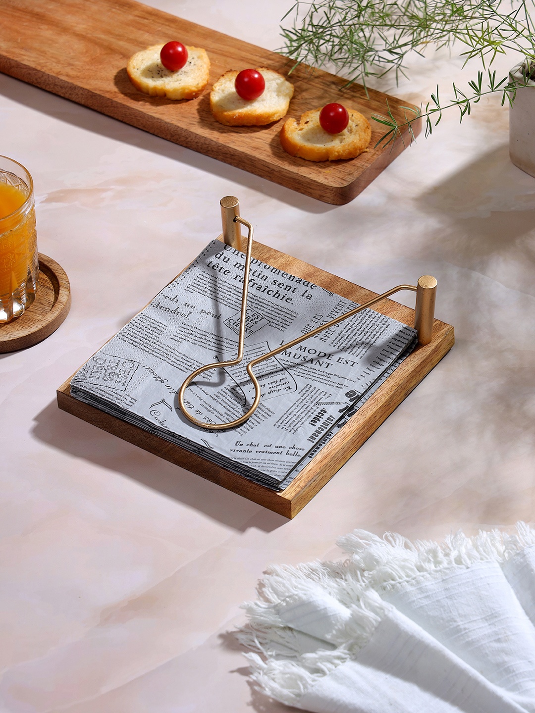 

DULI Brown Wooden Tissues & Napkin Holder