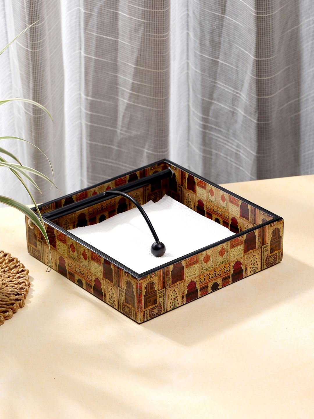 

DULI Brown & Black Printed Wooden Tissue Holder