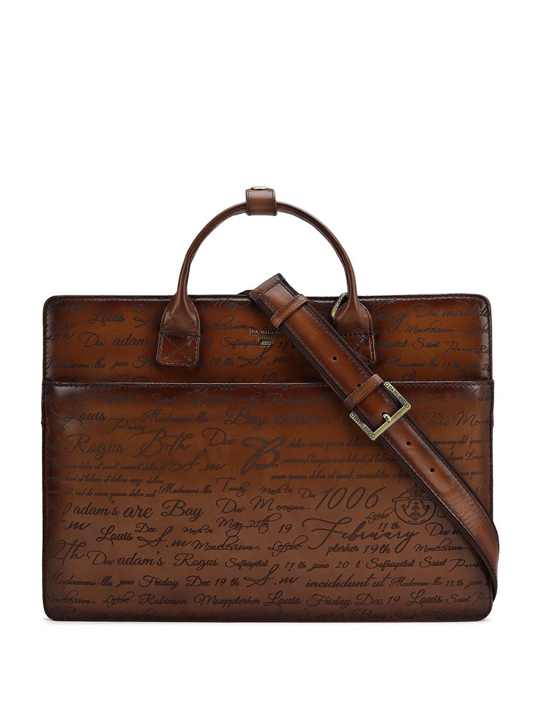 

Da Milano Unisex Printed Leather Laptop Sleeve, Brown