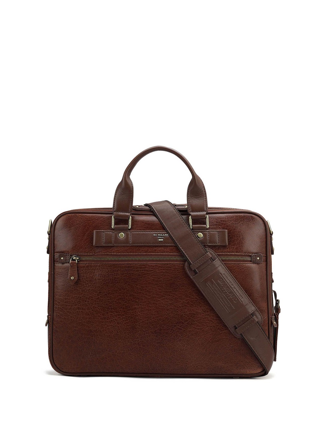 

Da Milano Unisex Textured Leather Laptop Bag, Brown