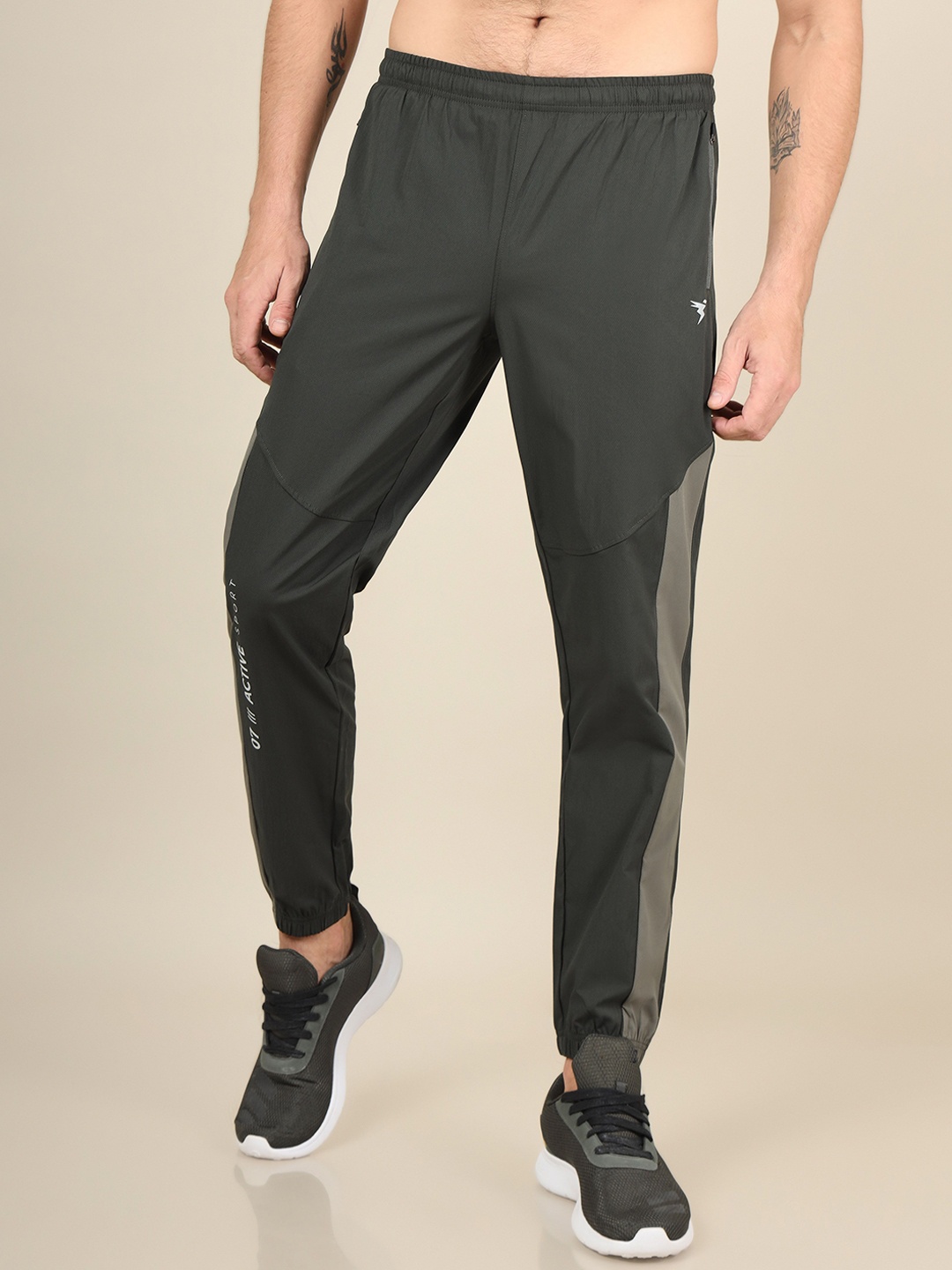 

Technosport ss24 Men Solid Slim Fit Rapid-Dry Sports Joggers, Olive