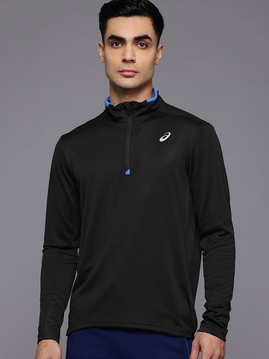 

ASICS Mock Collar Running Sweatshirt with Reflective Details, Black