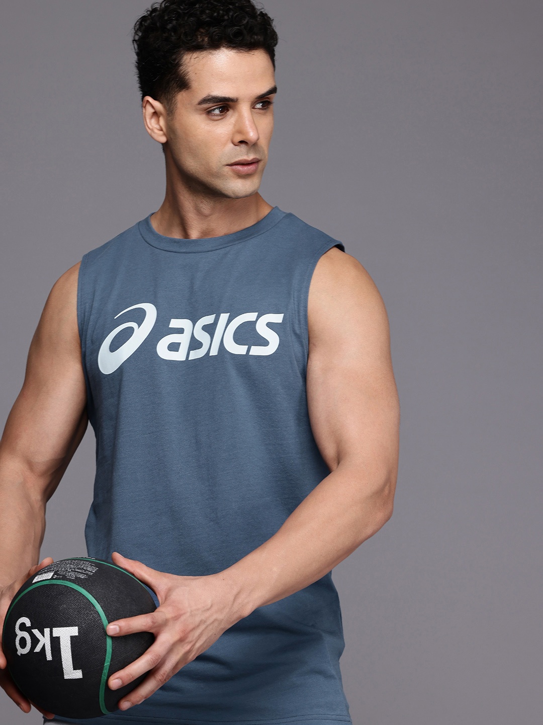 

ASICS Sleeveless Quick Dry Brand Logo Printed Training T-shirt, Blue