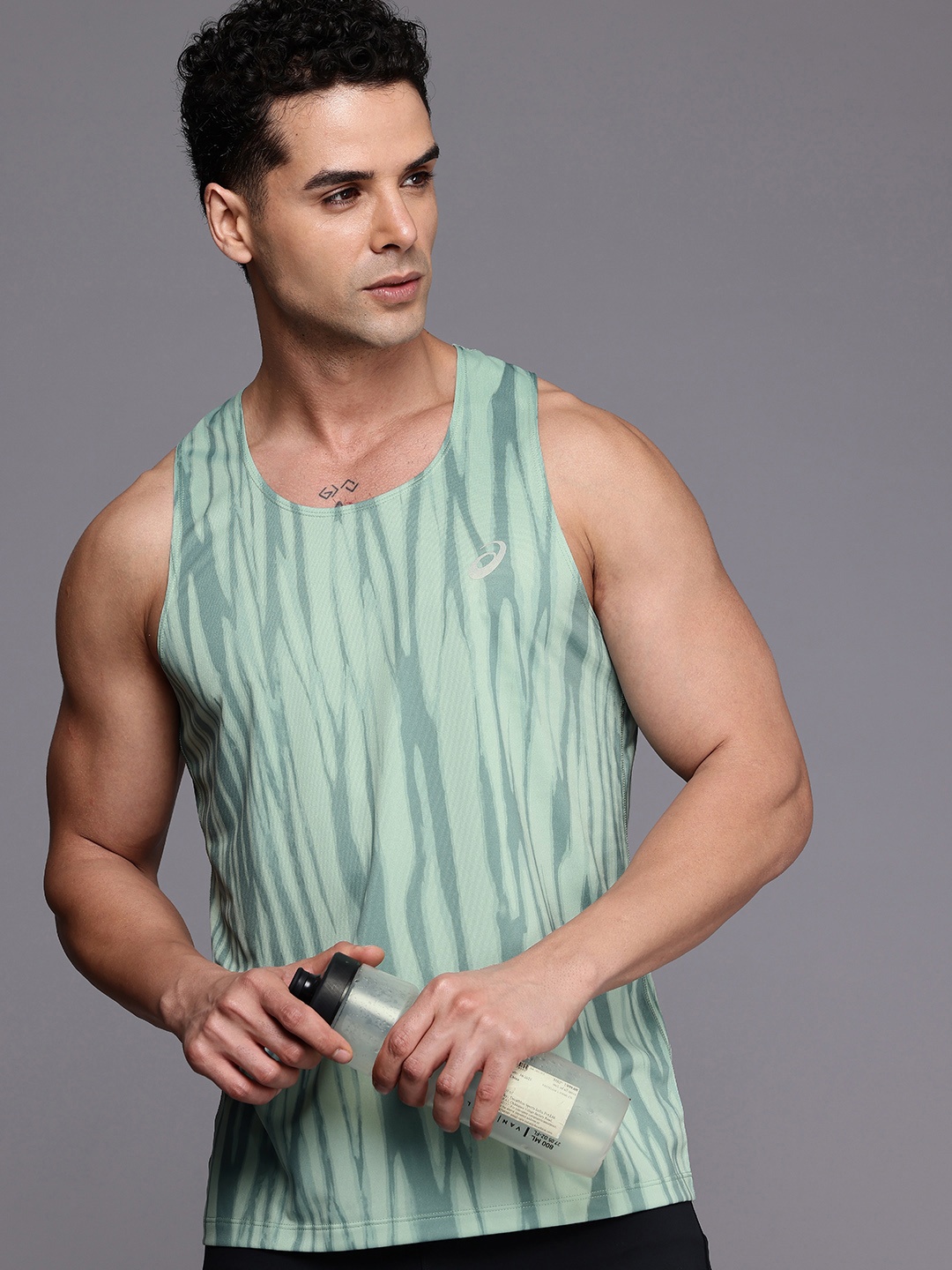 

ASICS Road All Over Singlet Actibreeze Printed Running T-shirt, Green