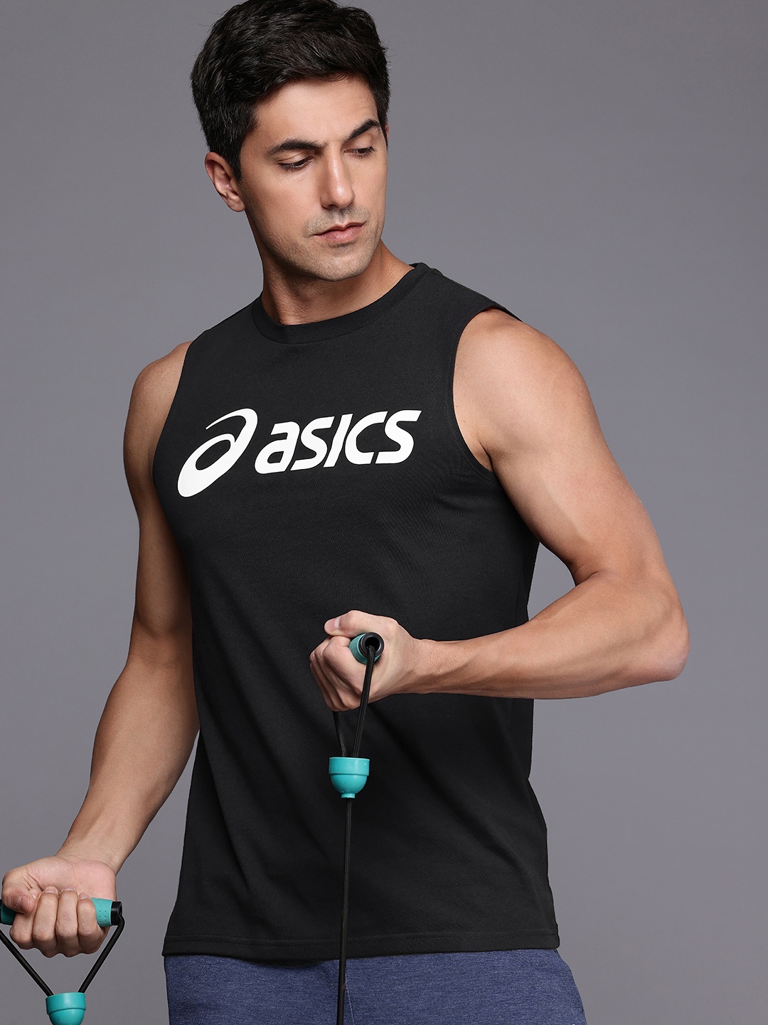 

ASICS Sleeveless Quick Dry Brand Logo Printed Training T-shirt, Black