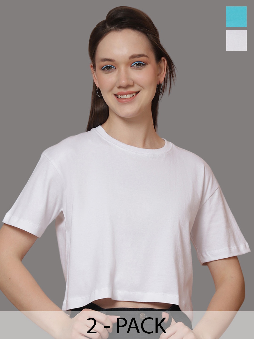 

Friskers Women Pack Of 2 Solid Round Neck Oversized T-shirts, White