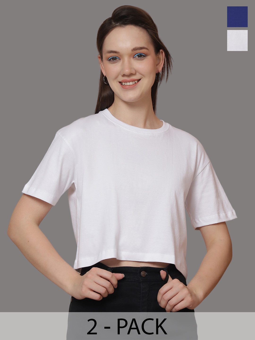 

Friskers Women Pack Of 2 Solid Round Neck Oversized T-shirts, White