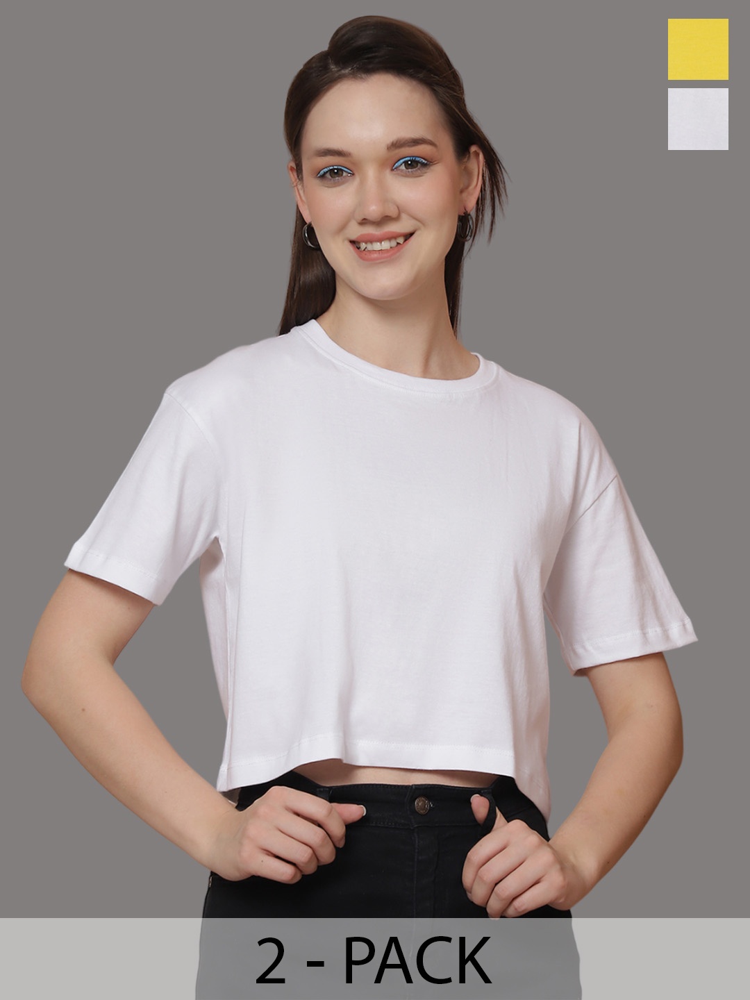 

Friskers Women Pack Of 2 Solid Round Neck Oversized T-shirts, White