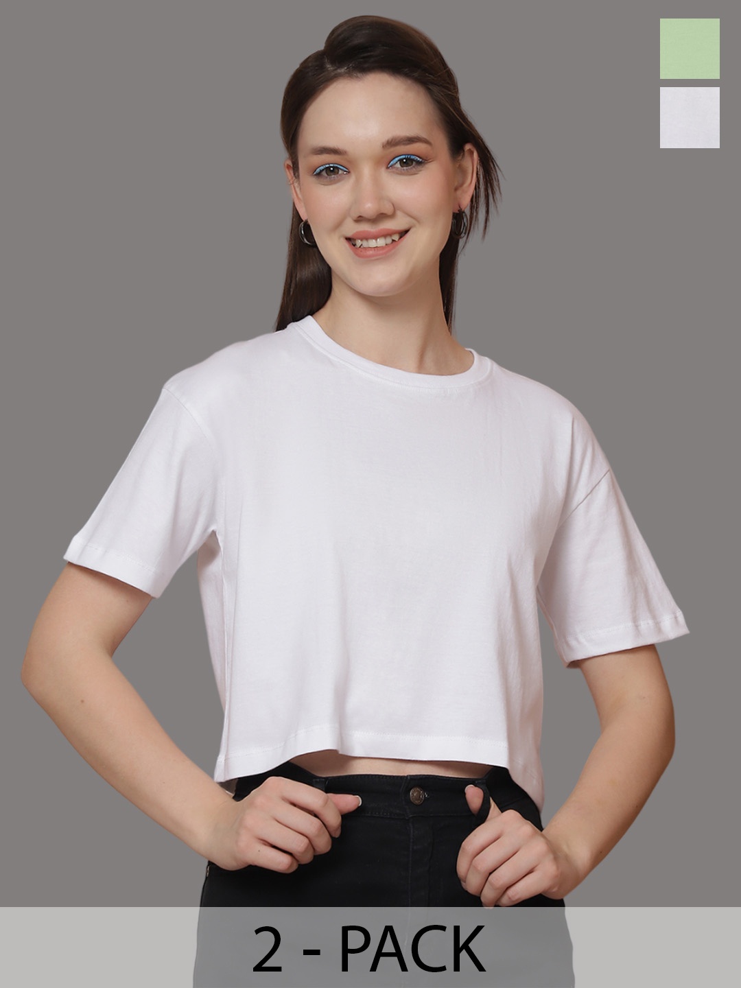 

Friskers Women Pack Of 2 Solid Round Neck Oversized T-shirts, White