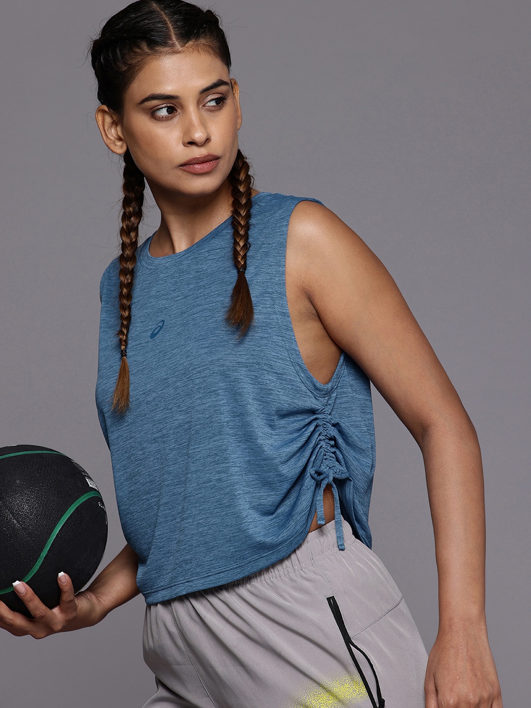

ASICS Self Design Sleeveless Gathered Detail Training T-shirt, Blue