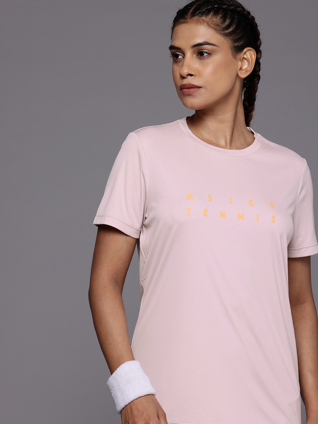 

ASICS Relaxed Fit Typography Printed Tennis T-shirt, Pink