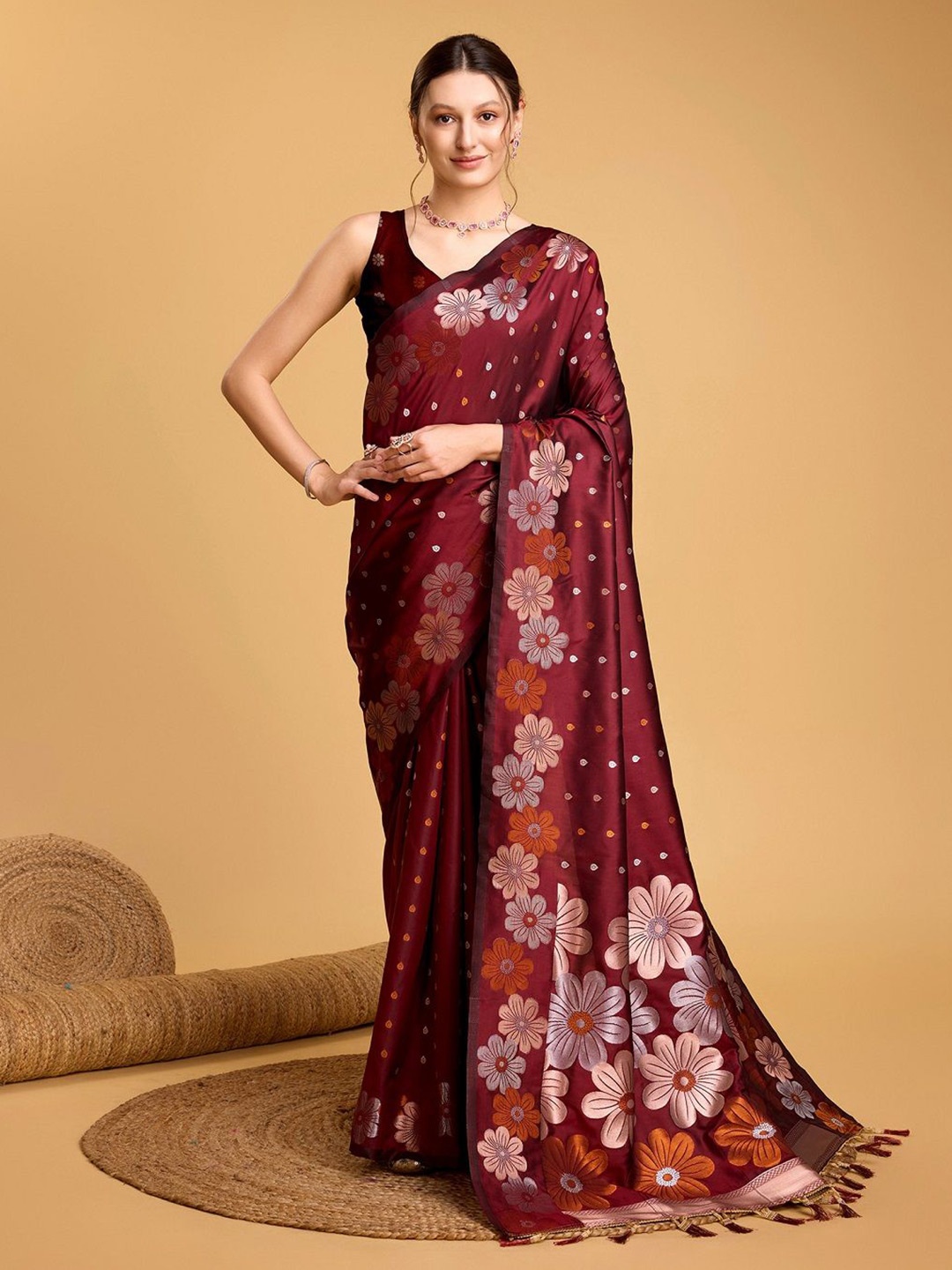 

ORUS Ethnic Motif Zari Woven Banarasi Saree, Maroon