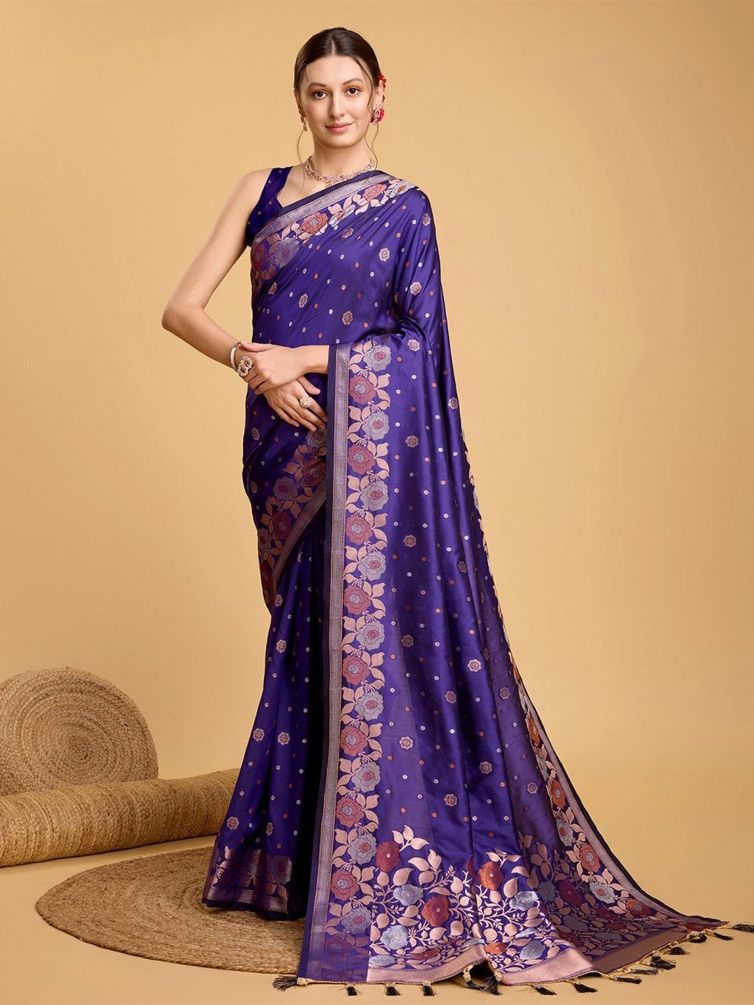 

ORUS Ethnic Motif Zari Woven Banarasi Saree, Purple