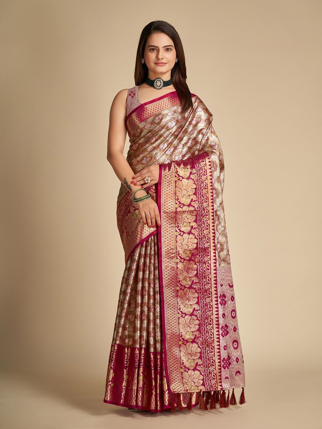 

ORUS Woven Design Zari Banarasi Saree, Brown