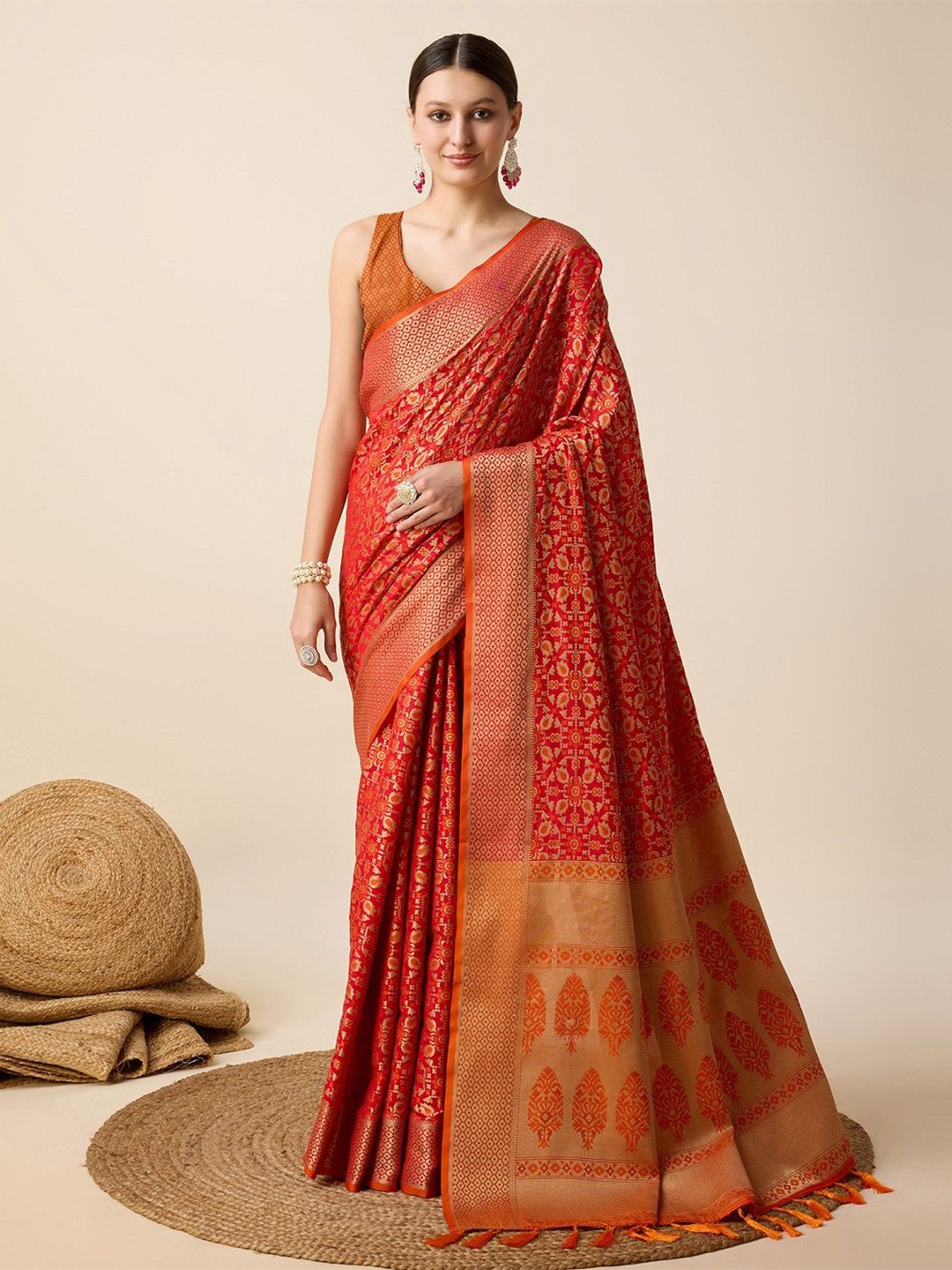 

ORUS Ethnic Motifs Zari Patola Saree, Red