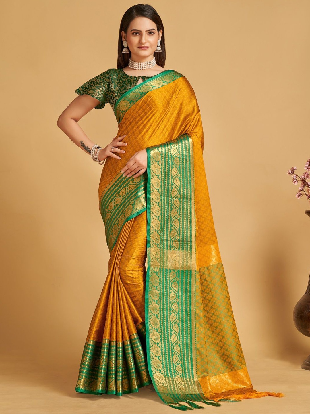 

ORUS Woven Design Zari Banarasi Saree, Mustard