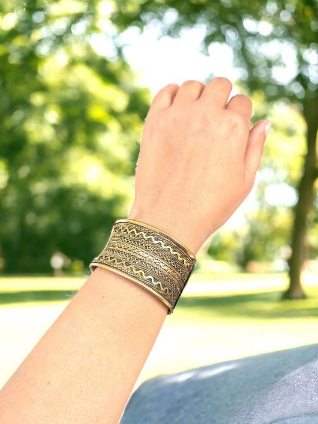 

VIVAZS Gold-Plated Oxidised Cuff Bracelet