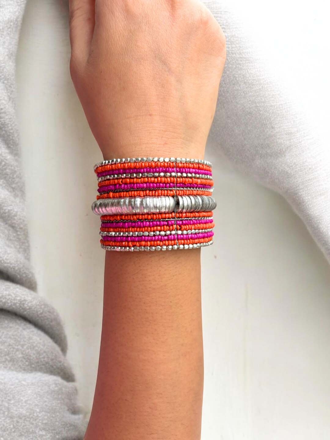 

VIVAZS Silver Plated Pink & Orange German Cuff Bracelet, Gold