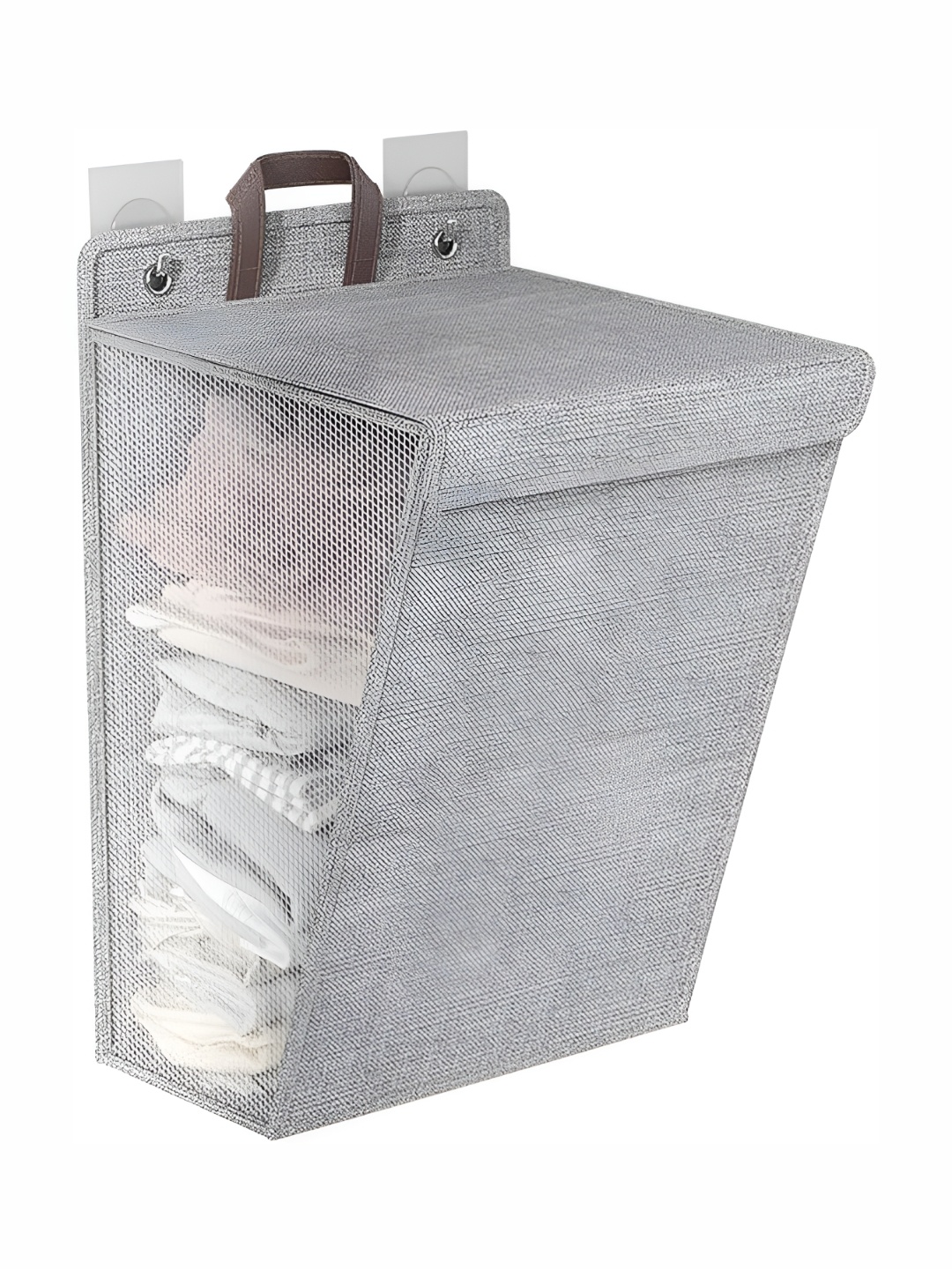 

HOUSE OF QUIRK Grey Textured Linen Foldable Wall Mounted Laundry Basket
